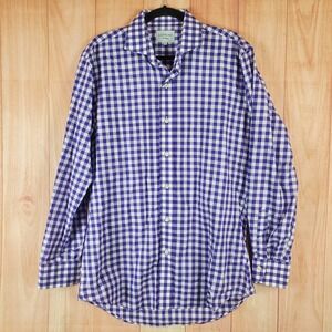 Ledbury Mens Shirt Sz XL Blue Purple Gingham Check Cotton Long Sleeve Button-Up